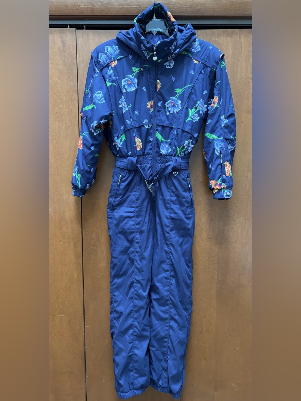 VTG 80s Obermeyer 1-Pc Ski Suit Blue/Floral Sz 12 Apres Ski Gorpcore Retro EUC
